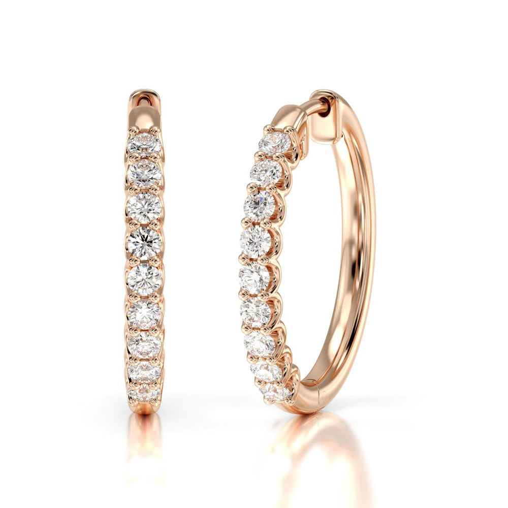 Diamond Hoop Earrings with 14KT Rose Gold / Lab / 2 1/4 Cut Diamond in 14KT Rose Gold / Lab / 2 1/4 view 1
