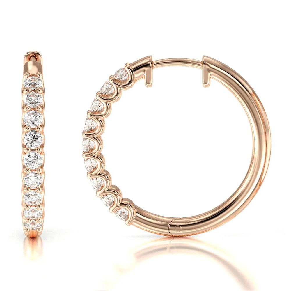 Diamond Hoop Earrings with 14KT Rose Gold / Lab / 2 1/4 Cut Diamond in 14KT Rose Gold / Lab / 2 1/4 view 4

