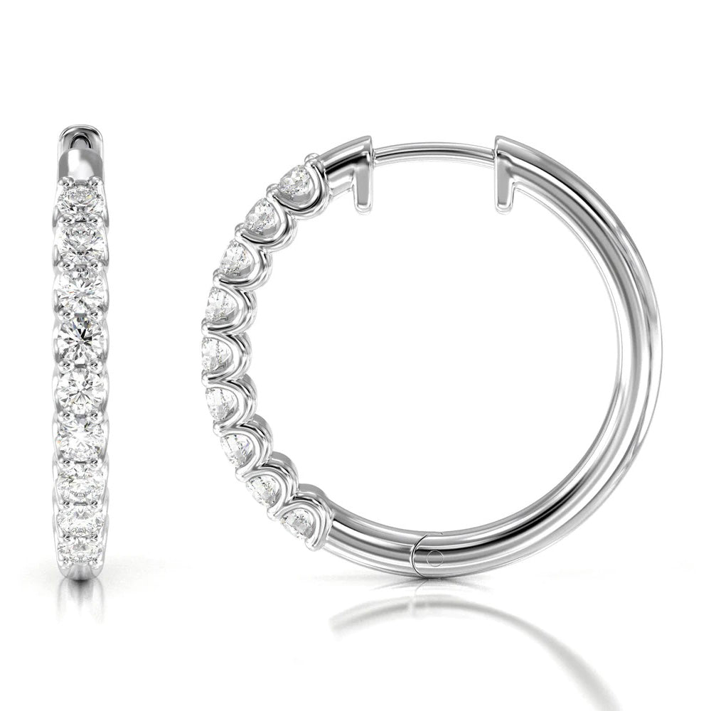 Diamond Hoop Earrings with 14KT White Gold / Lab / 2 1/4 Cut Diamond in 14KT White Gold / Lab / 2 1/4 view 4
