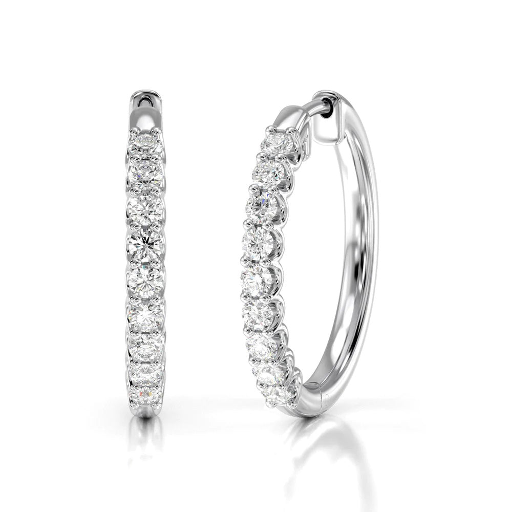 Diamond Hoop Earrings with 14KT White Gold / Lab / 2 1/4 Cut Diamond in 14KT White Gold / Lab / 2 1/4 view 1
