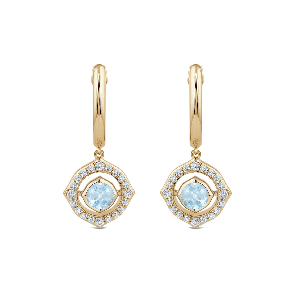 Signature Aquamarine Birthstone Drop Huggies with Lab Cut Diamond in 14KT Yellow Gold view 2
