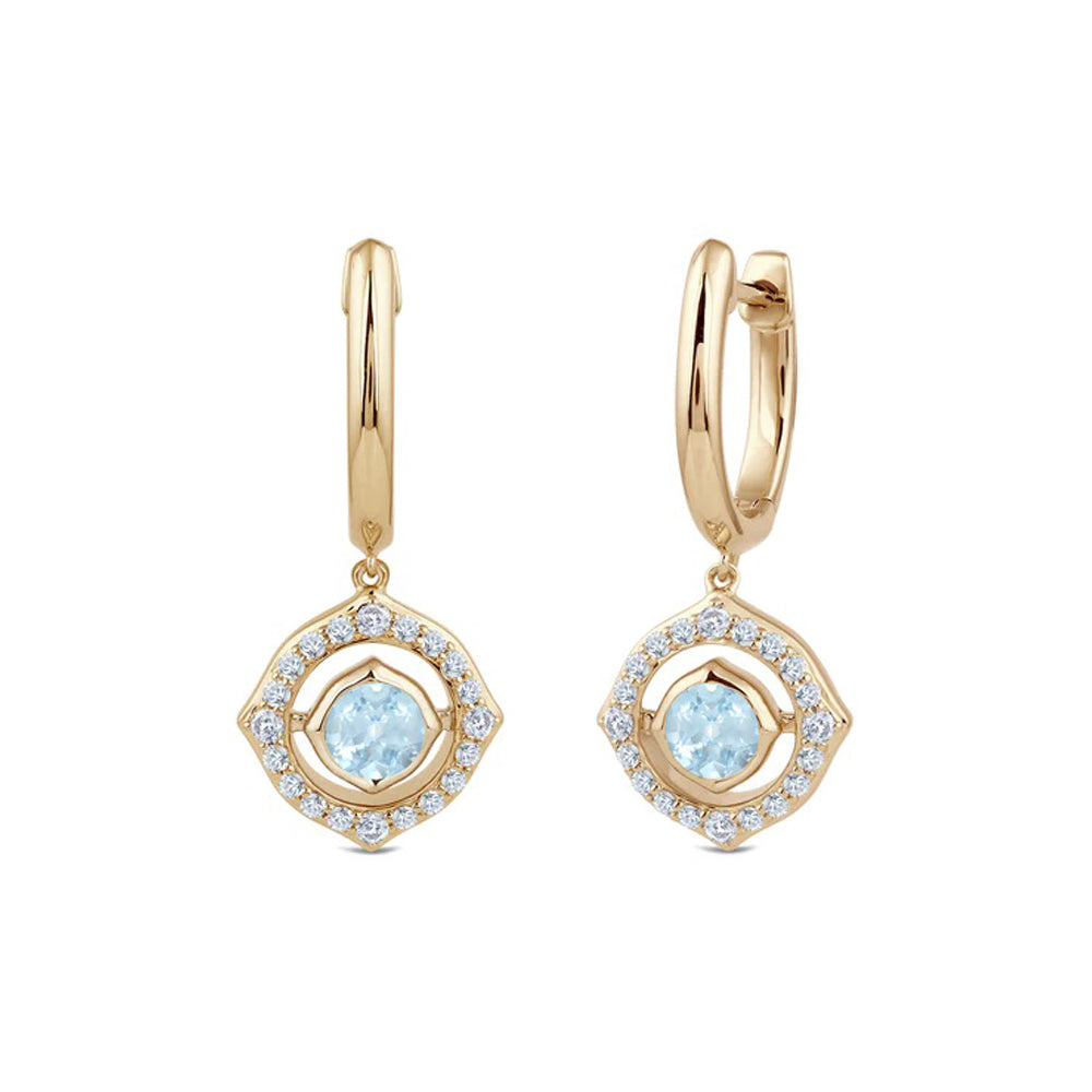 Signature Aquamarine Birthstone Drop Huggies with Lab Cut Diamond in 14KT Yellow Gold view 1
