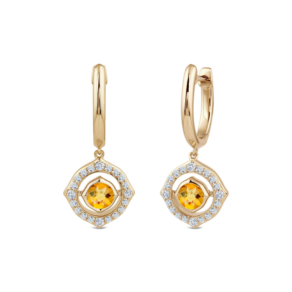 Signature Citrine Birthstone Drop Huggies with 4 Cut Diamond in 14KT Yellow Gold view 1
