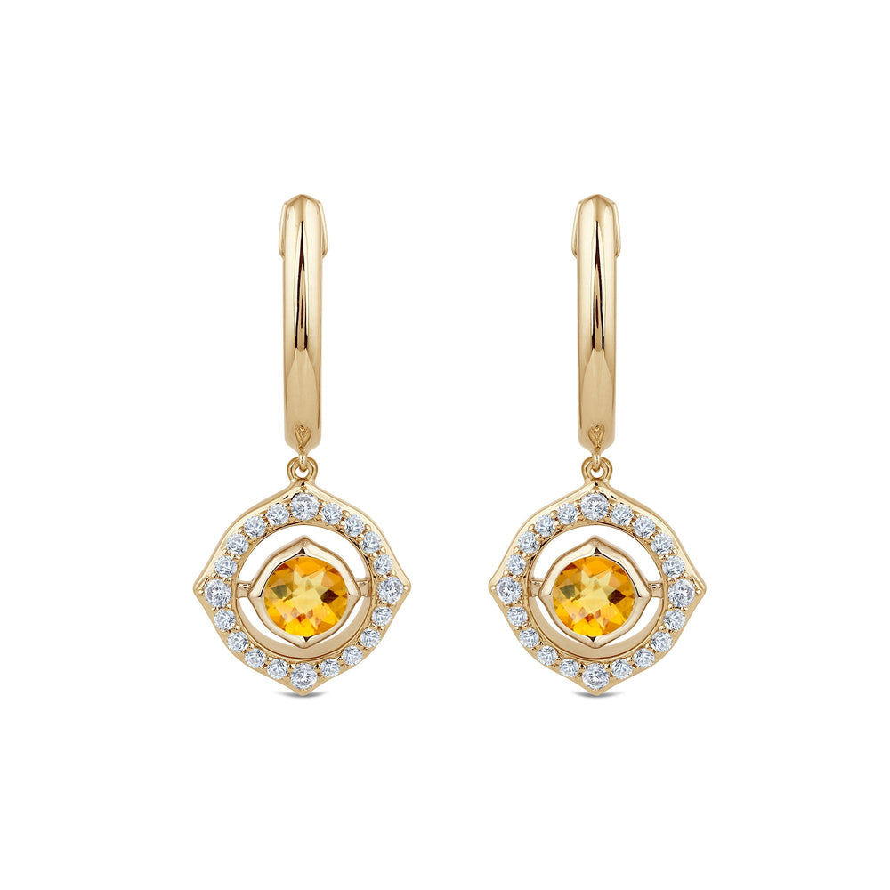 Signature Citrine Birthstone Drop Huggies with 4 Cut Diamond in 14KT Yellow Gold view 2
