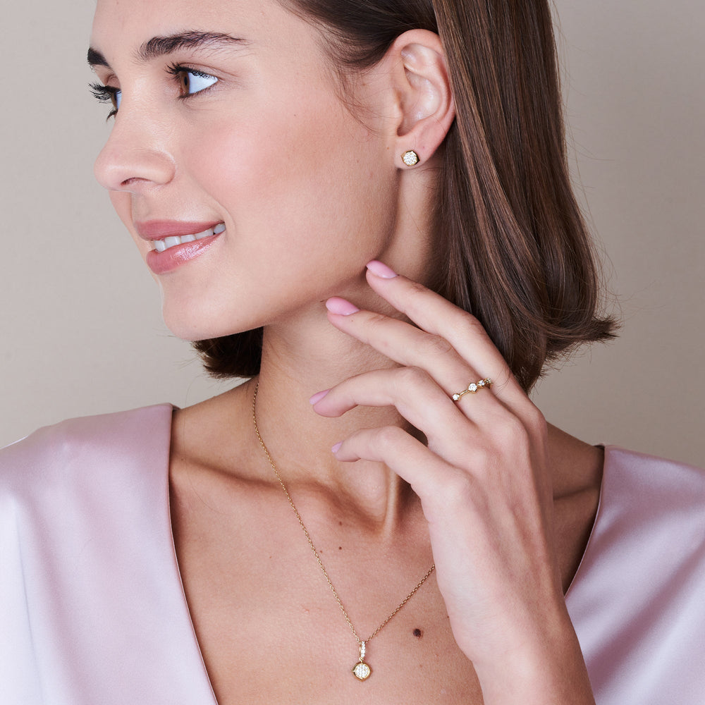 Signature Pave Diamond Stud Earrings with 14KT Yellow Gold / Lab / 1/5 Cut Diamond in 14KT Yellow Gold / Lab / 1/5 view 3

