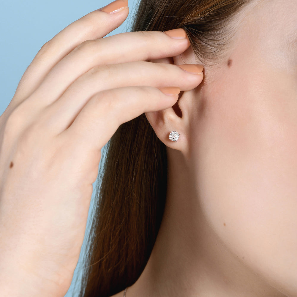 Classic Round Diamond Four Prong Stud Earrings with Round Cut Diamond in 14KT Yellow Gold view 2
