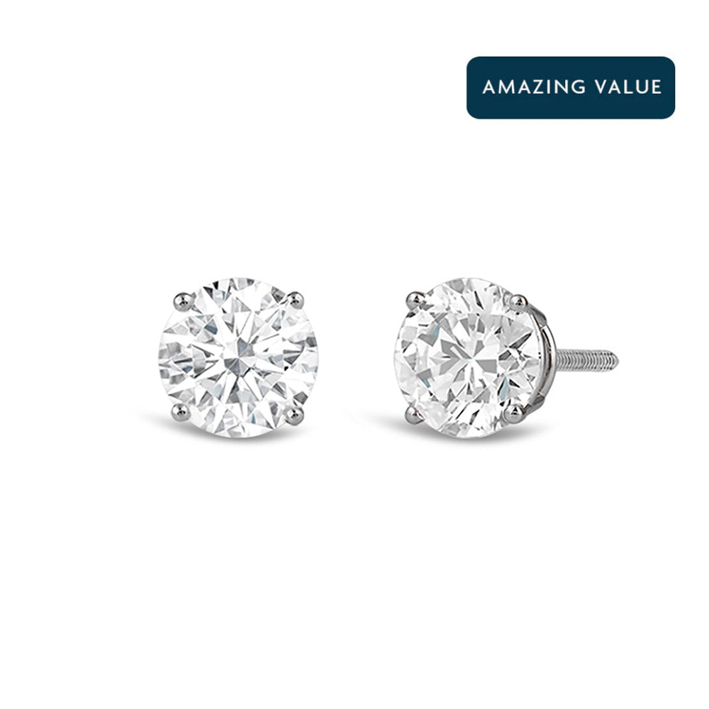 Classic Round Diamond Four Prong Stud Earrings (F/G SI+) with Platinum / Lab / 1 Cut Diamond in 14KT Platinum / Lab / 1 view 1
