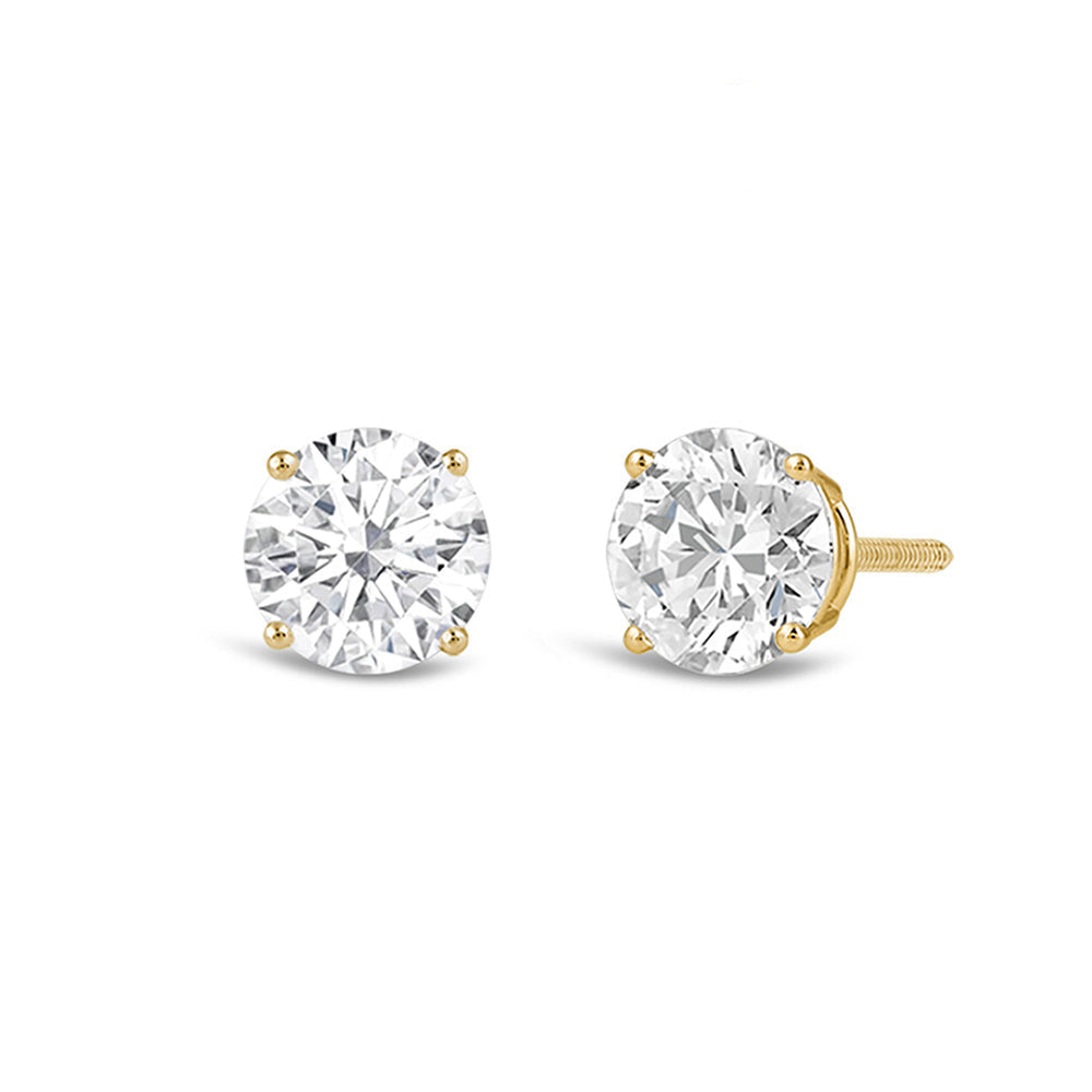Premium Round Diamond Four Prong Studs (E+ VS+) with 14KT Yellow Gold / Lab / 1 Cut Diamond in 14KT Yellow Gold / Lab / 1 view 1
