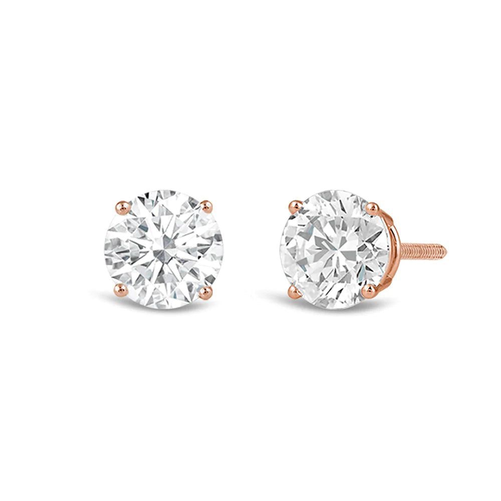 Classic Round Diamond Four Prong Stud Earrings (F/G SI+) with 14KT Rose Gold / Lab / 2 Cut Diamond in 14KT Rose Gold / Lab / 2 view 1

