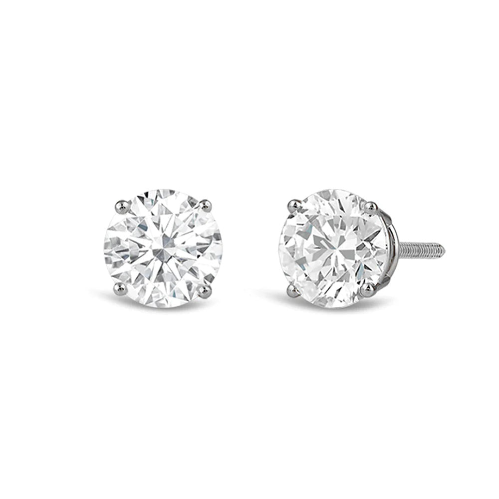 Classic Round Diamond Four Prong Stud Earrings (F/G SI+) with Platinum / Lab / 2 Cut Diamond in 14KT Platinum / Lab / 2 view 1
