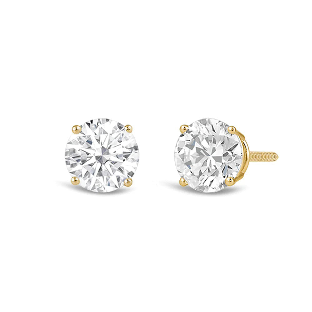 Classic Round Diamond Four Prong Stud Earrings (F/G SI+) with 14KT Yellow Gold / Lab / 2 Cut Diamond in 14KT Yellow Gold / Lab / 2 view 1
