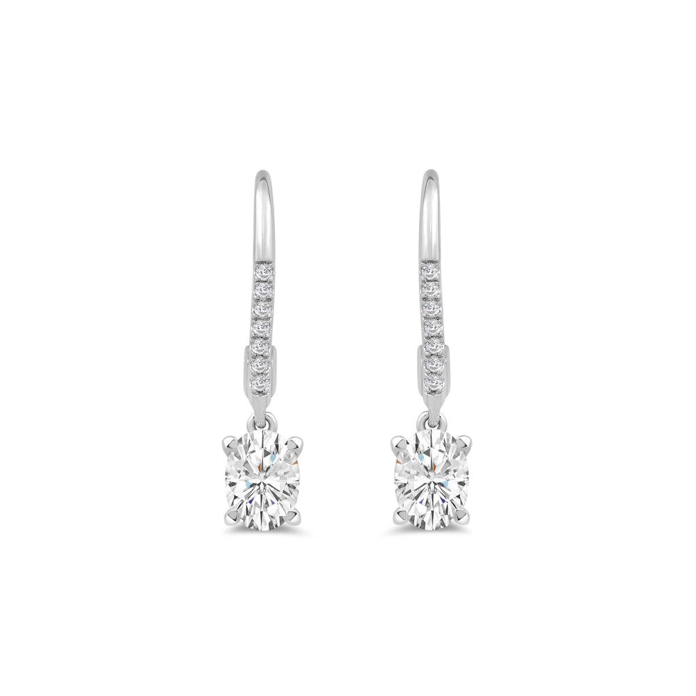 Oval Drop Studded Lever Back Earrings with 14KT White Gold / Lab / 1 1/10 Cut Diamond in 14KT White Gold / Lab / 1 1/10 view 1

