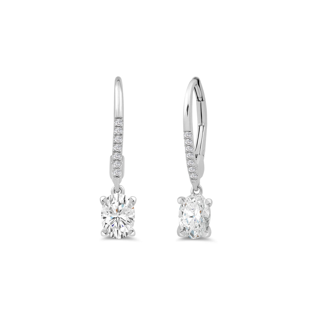 Oval Drop Studded Lever Back Earrings with 14KT White Gold / Lab / 1 1/10 Cut Diamond in 14KT White Gold / Lab / 1 1/10 view 2
