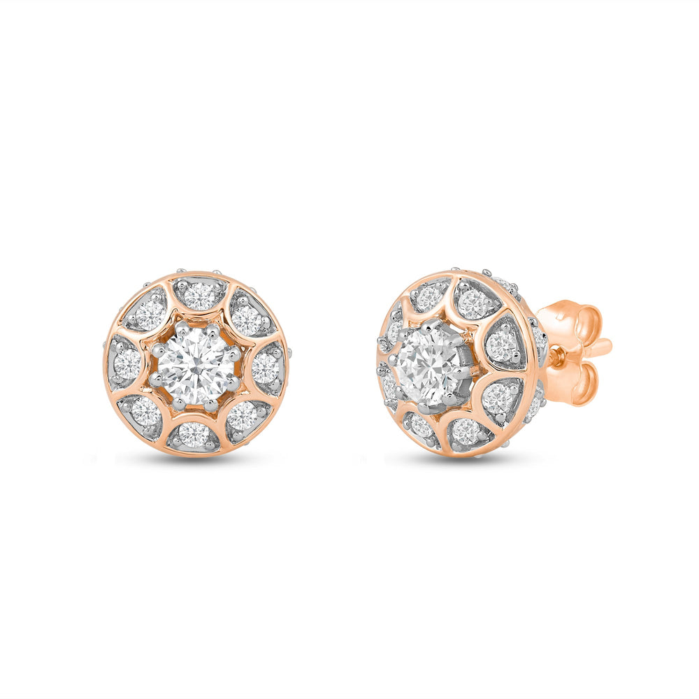 Decorative Halo Diamond Stud Earrings with 14KT Rose Gold / Lab / 1/2 Cut Diamond in 14KT Rose Gold / Lab / 1/2 view 1
