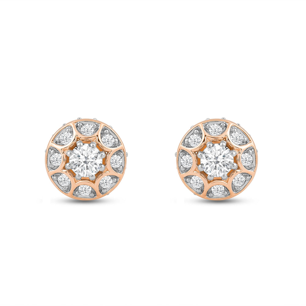 Decorative Halo Diamond Stud Earrings with 14KT Rose Gold / Lab / 1/2 Cut Diamond in 14KT Rose Gold / Lab / 1/2 view 2
