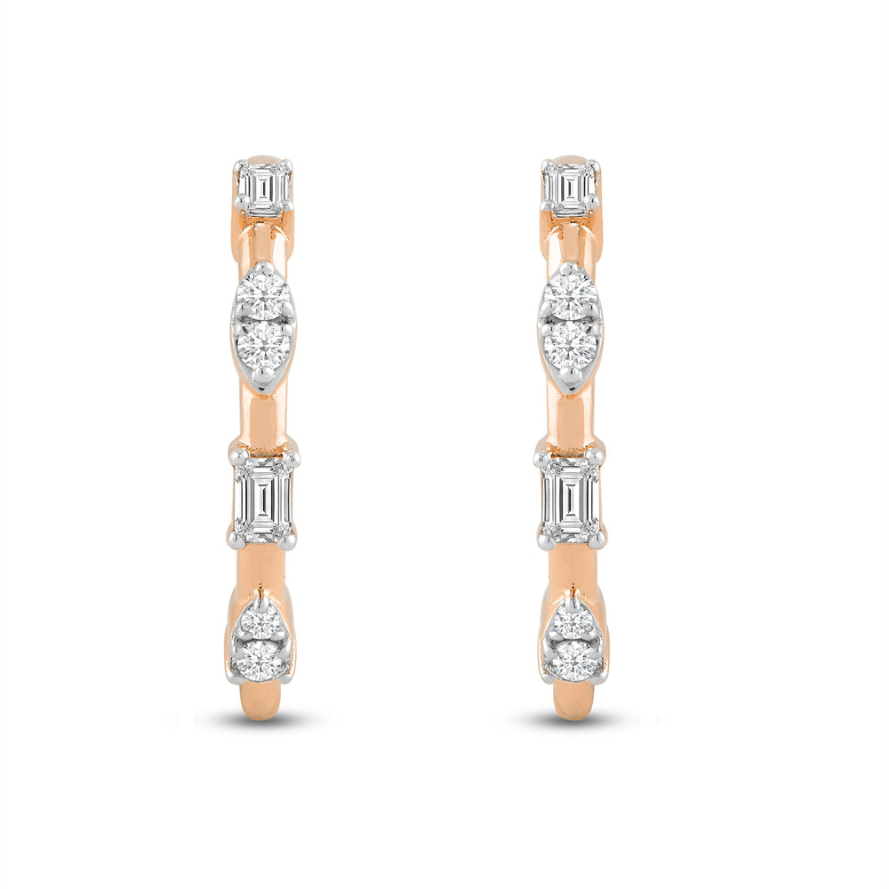 Baguette and Diamond Cluster Hoop Earrings with 14KT Rose Gold / Lab / 1/4 Cut Diamond in 14KT Rose Gold / Lab / 1/4 view 2
