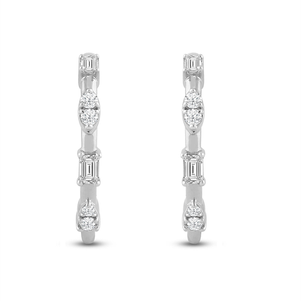 Baguette and Diamond Cluster Hoop Earrings with 14KT White Gold / Lab / 1/4 Cut Diamond in 14KT White Gold / Lab / 1/4 view 2
