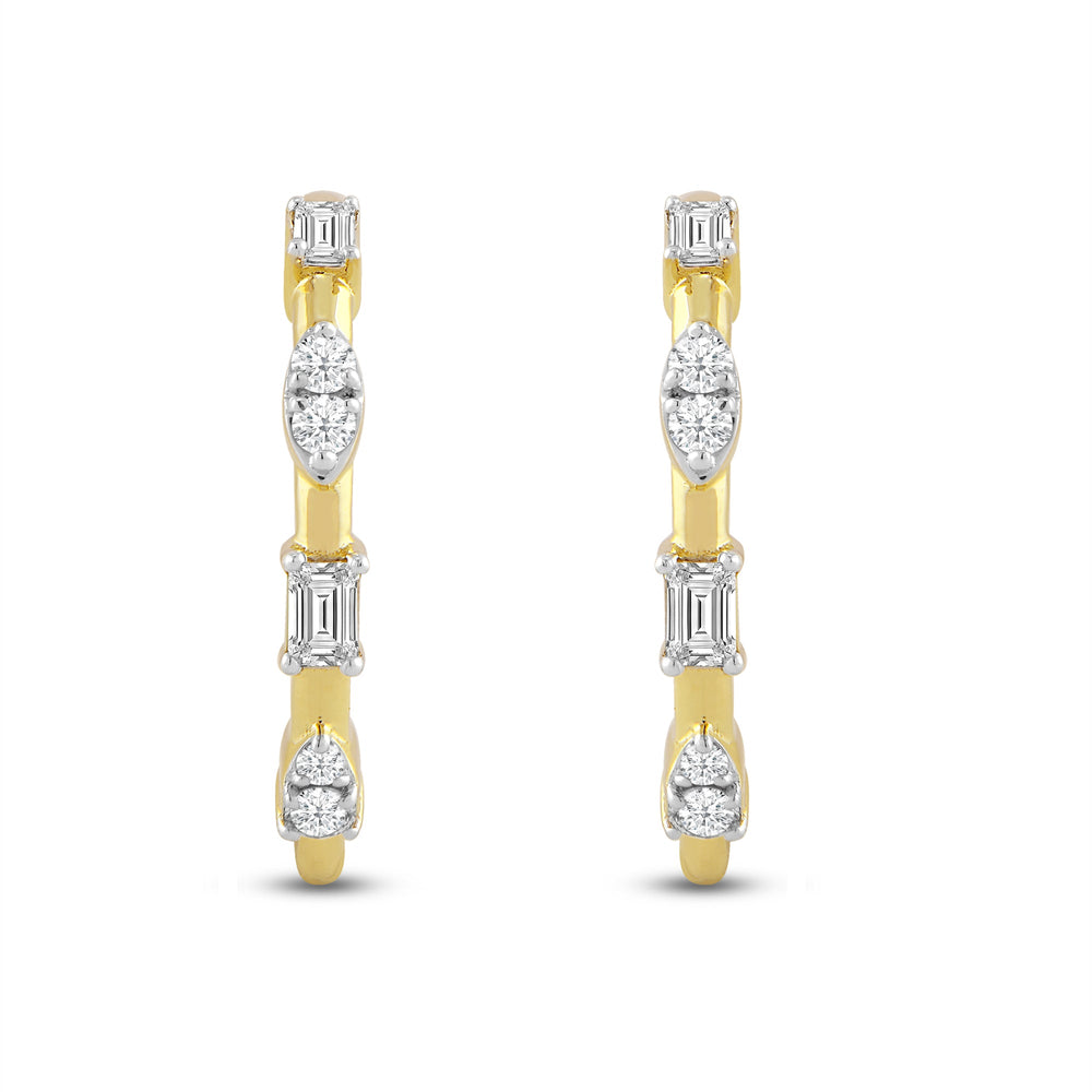 Baguette and Diamond Cluster Hoop Earrings with 14KT Yellow Gold / Lab / 1/4 Cut Diamond in 14KT Yellow Gold / Lab / 1/4 view 2

