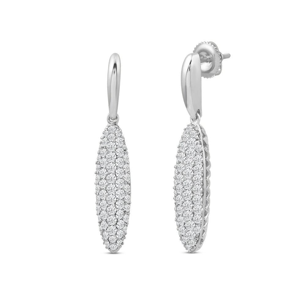 Domed Pave Elongated Oval Earrings with 14KT White Gold / Lab / 1 1/2 Cut Diamond in 14KT White Gold / Lab / 1 1/2 view 1
