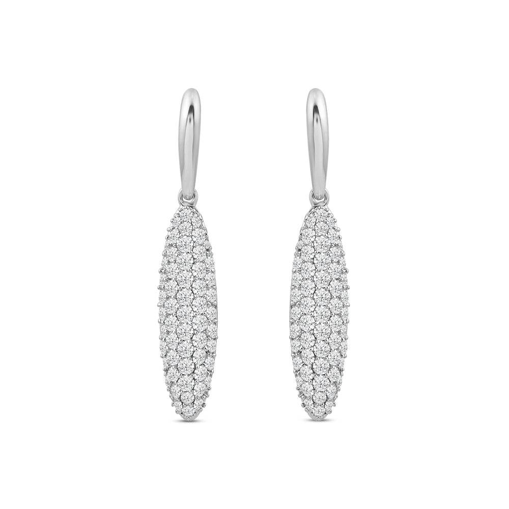 Domed Pave Elongated Oval Earrings with 14KT White Gold / Lab / 1 1/2 Cut Diamond in 14KT White Gold / Lab / 1 1/2 view 2
