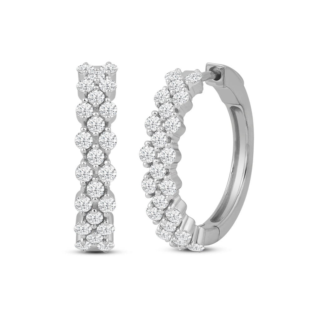 Narrow Fish Scale Diamond Cluster Hoop Earrings with 14KT White Gold / Lab / 1 1/2 Cut Diamond in 14KT White Gold / Lab / 1 1/2 view 1
