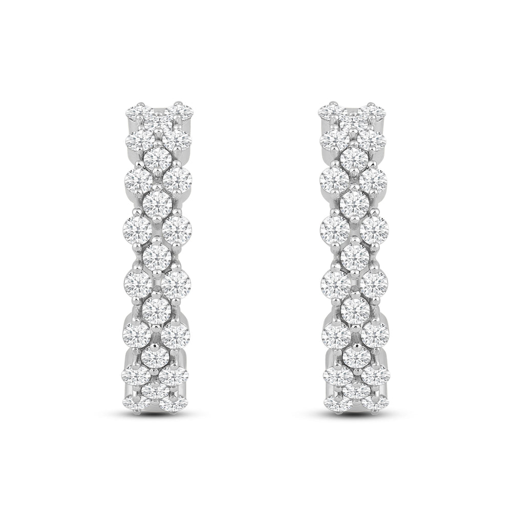 Narrow Fish Scale Diamond Cluster Hoop Earrings with 14KT White Gold / Lab / 1 1/2 Cut Diamond in 14KT White Gold / Lab / 1 1/2 view 2
