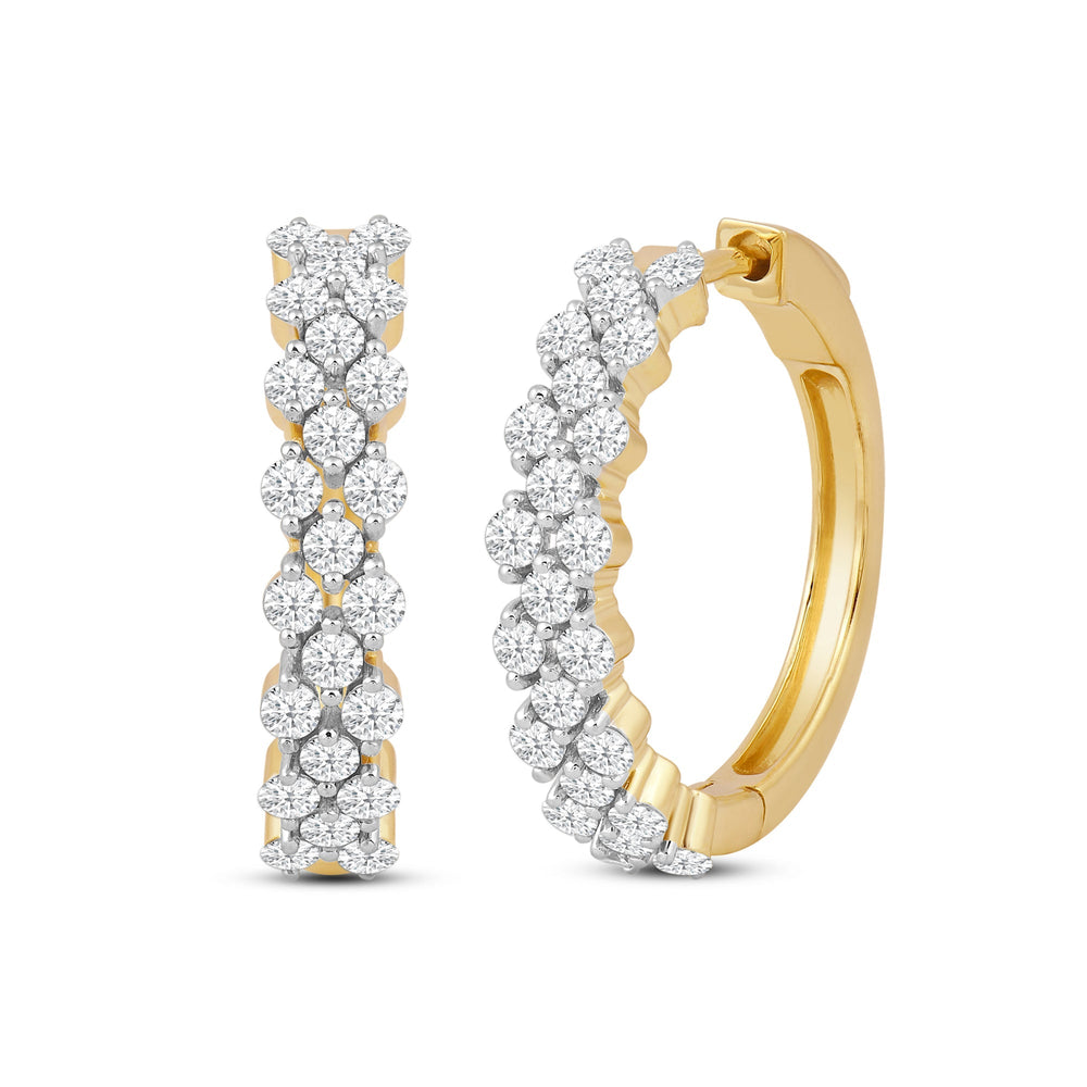 Narrow Fish Scale Diamond Cluster Hoop Earrings with 14KT Yellow Gold / Lab / 1 1/2 Cut Diamond in 14KT Yellow Gold / Lab / 1 1/2 view 1
