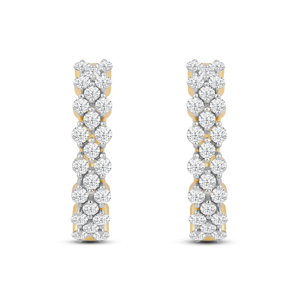 Narrow Fish Scale Diamond Cluster Hoop Earrings with 14KT Yellow Gold / Lab / 1 1/2 Cut Diamond in 14KT Yellow Gold / Lab / 1 1/2 view 2
