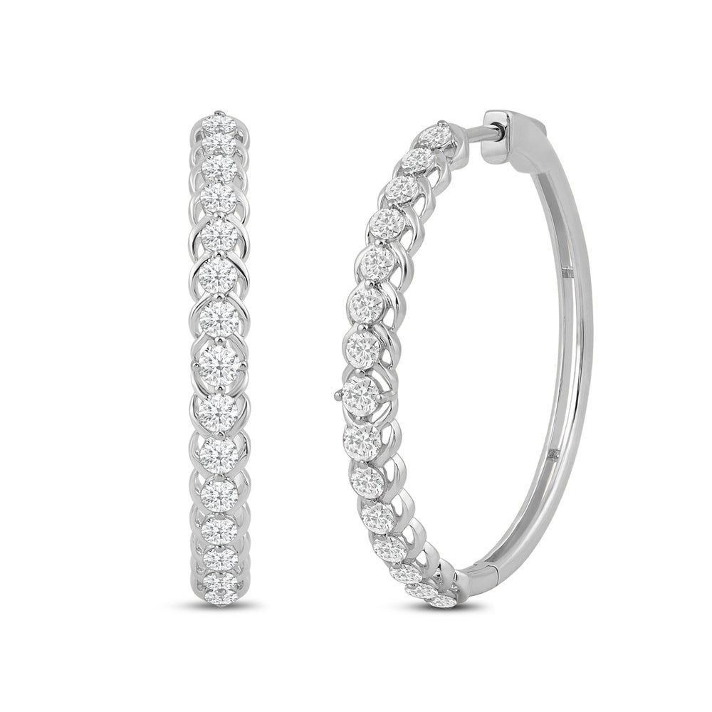 Scalloped Fashion Hoop Earrings with 14KT White Gold / Lab / 1 1/2 Cut Diamond in 14KT White Gold / Lab / 1 1/2 view 1
