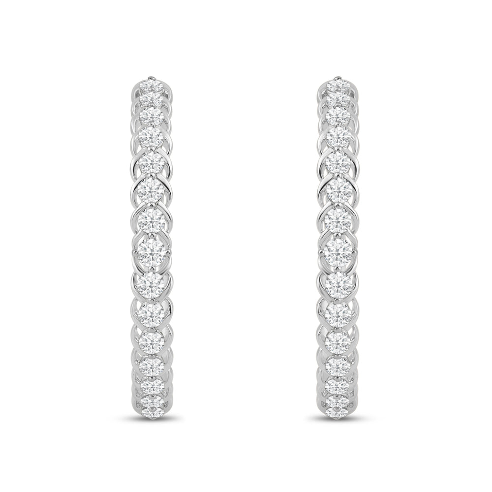 Scalloped Fashion Hoop Earrings with 14KT White Gold / Lab / 1 1/2 Cut Diamond in 14KT White Gold / Lab / 1 1/2 view 2

