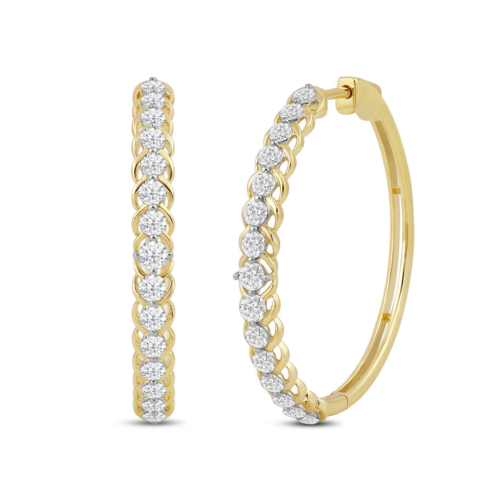 Scalloped Fashion Hoop Earrings with 14KT Yellow Gold / Lab / 1 1/2 Cut Diamond in 14KT Yellow Gold / Lab / 1 1/2 view 1
