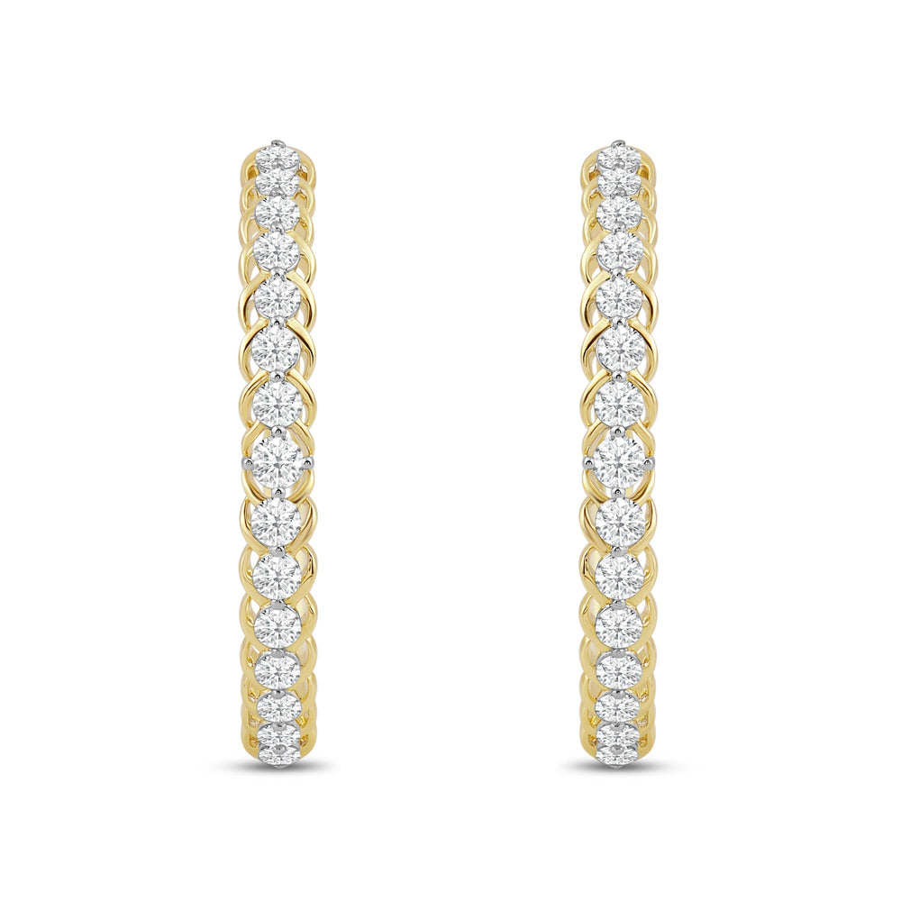 Scalloped Fashion Hoop Earrings with 14KT Yellow Gold / Lab / 1 1/2 Cut Diamond in 14KT Yellow Gold / Lab / 1 1/2 view 2
