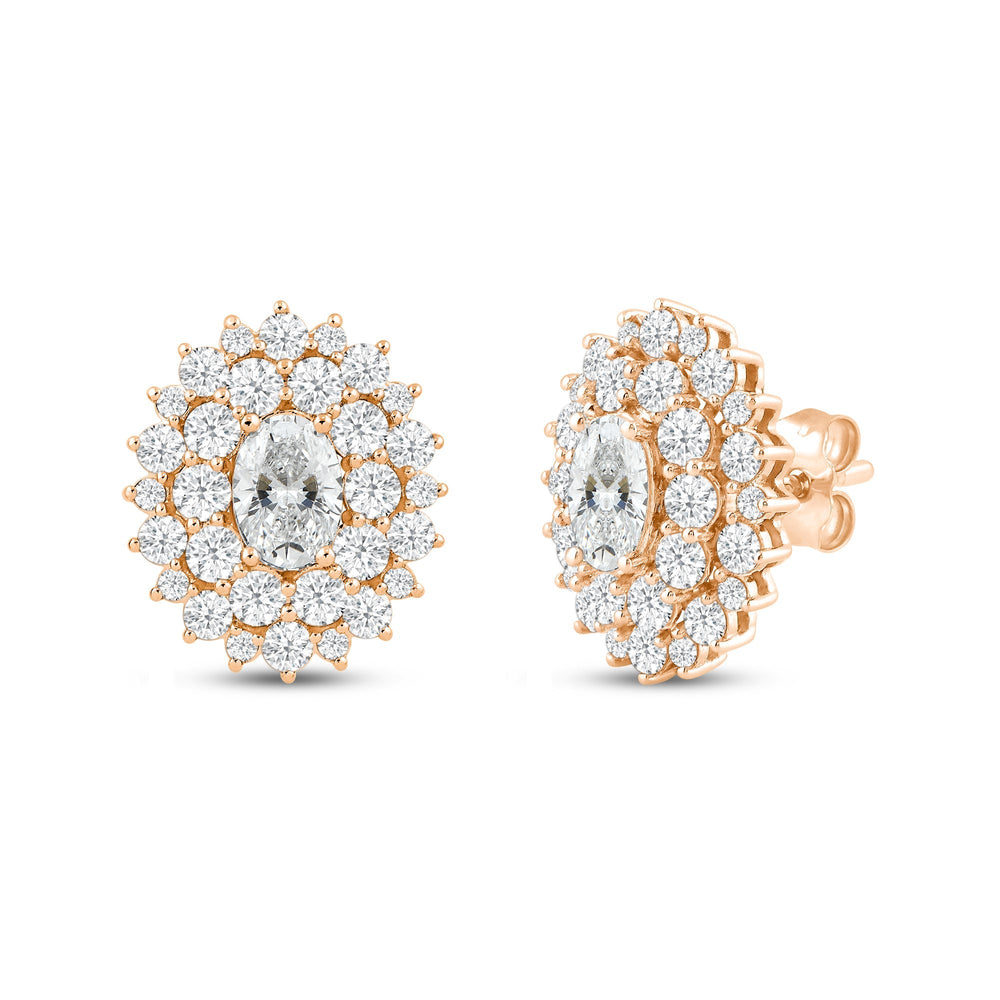 Flower Cluster Diamond Earrings with 14KT Rose Gold / Lab / 2 1/3 Cut Diamond in 14KT Rose Gold / Lab / 2 1/3 view 1
