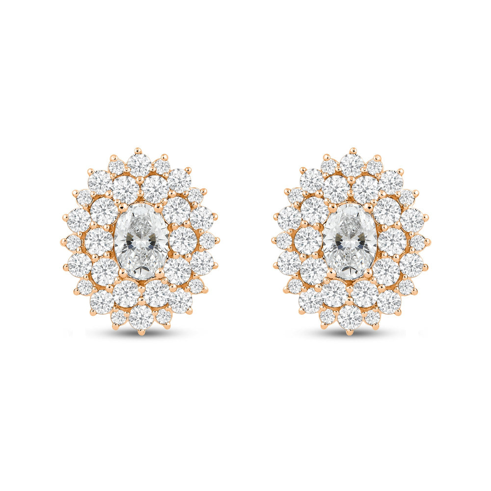 Flower Cluster Diamond Earrings with 14KT Rose Gold / Lab / 2 1/3 Cut Diamond in 14KT Rose Gold / Lab / 2 1/3 view 2

