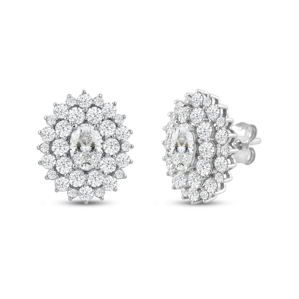 Flower Cluster Diamond Earrings with 14KT White Gold / Lab / 2 1/3 Cut Diamond in 14KT White Gold / Lab / 2 1/3 view 1
