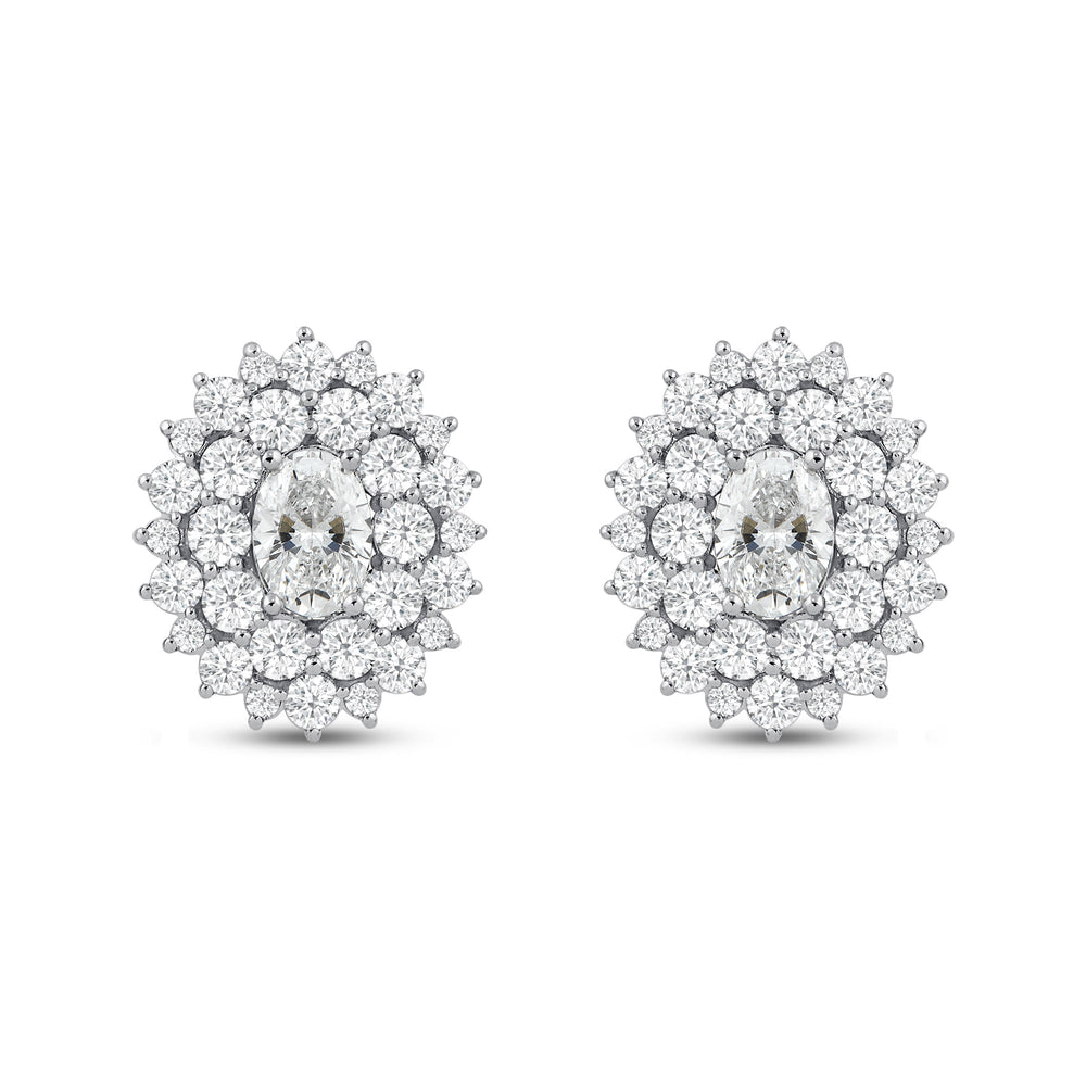 Flower Cluster Diamond Earrings with 14KT White Gold / Lab / 2 1/3 Cut Diamond in 14KT White Gold / Lab / 2 1/3 view 2
