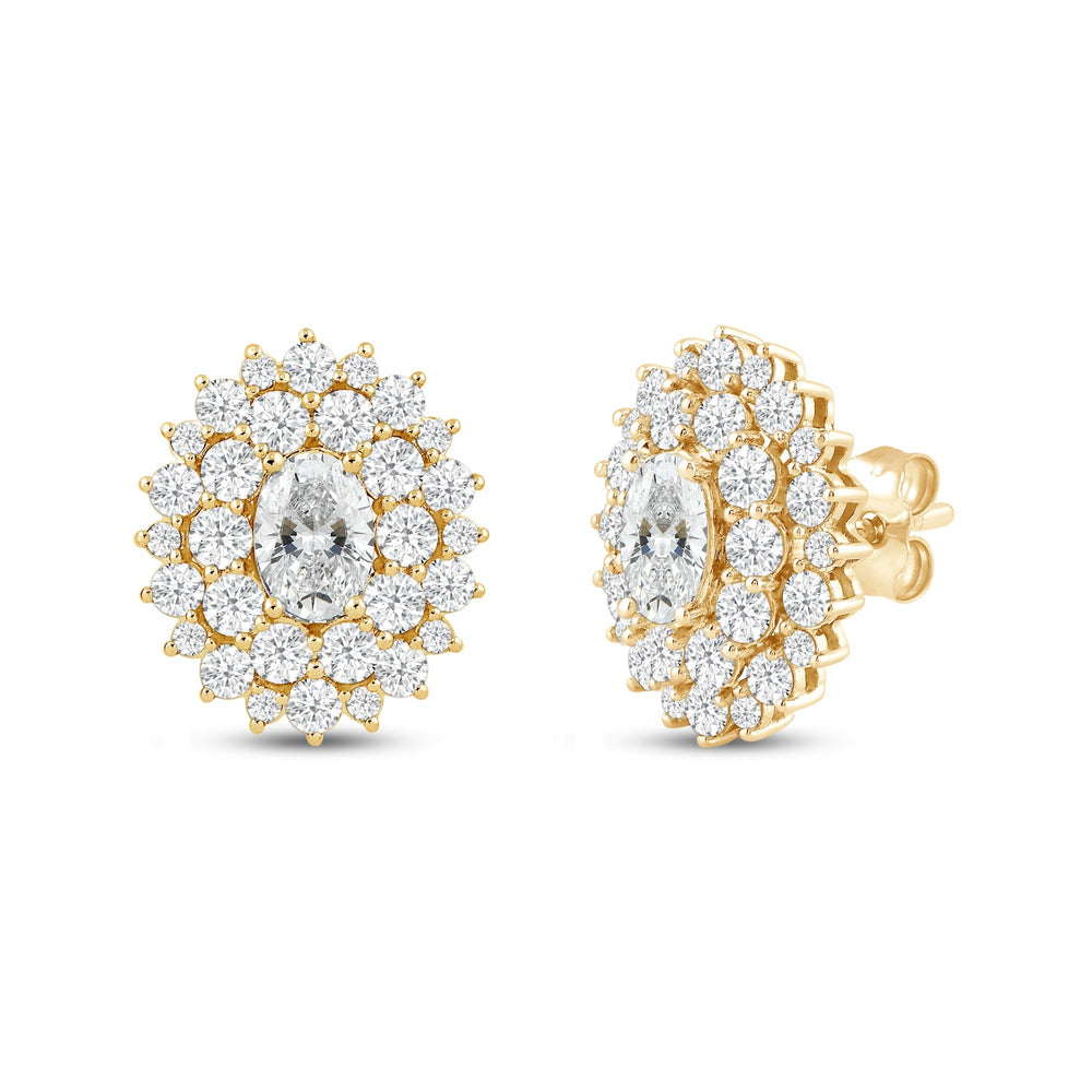 Flower Cluster Diamond Earrings with 14KT Yellow Gold / Lab / 2 1/3 Cut Diamond in 14KT Yellow Gold / Lab / 2 1/3 view 1
