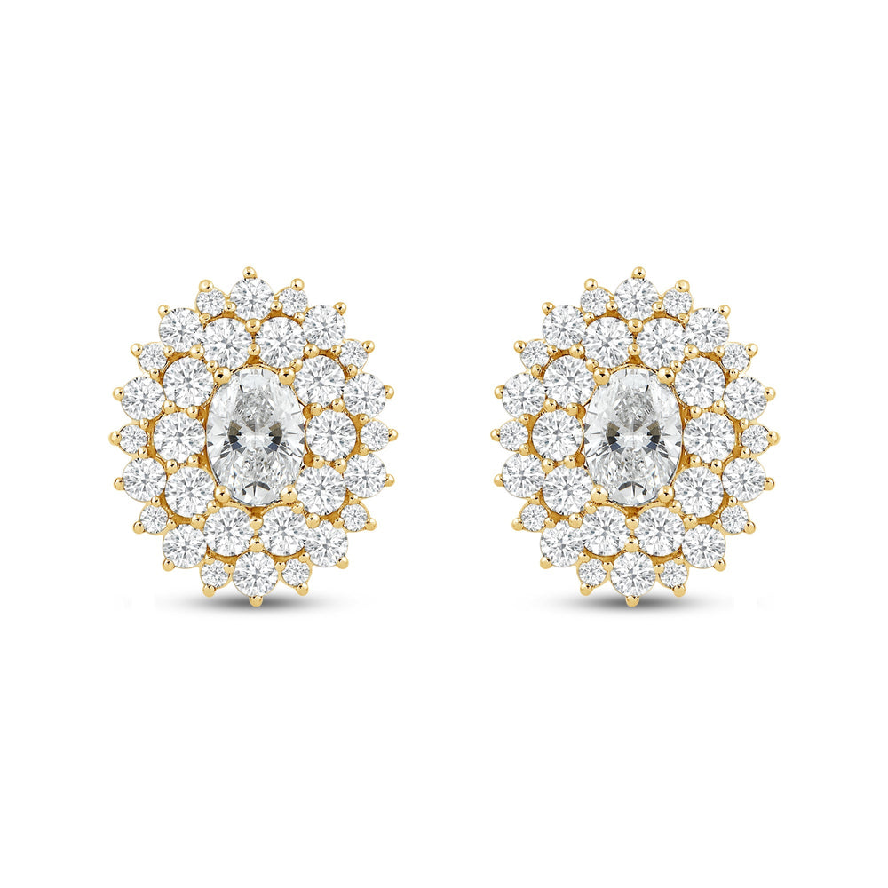Flower Cluster Diamond Earrings with 14KT Yellow Gold / Lab / 2 1/3 Cut Diamond in 14KT Yellow Gold / Lab / 2 1/3 view 2
