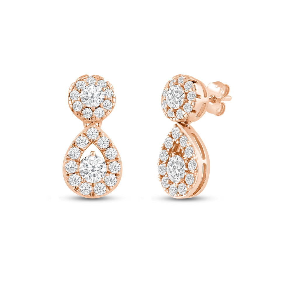 Teardrop Diamond Fashion Earrings with 14KT Rose Gold / Lab / 1 Cut Diamond in 14KT Rose Gold / Lab / 1 view 1
