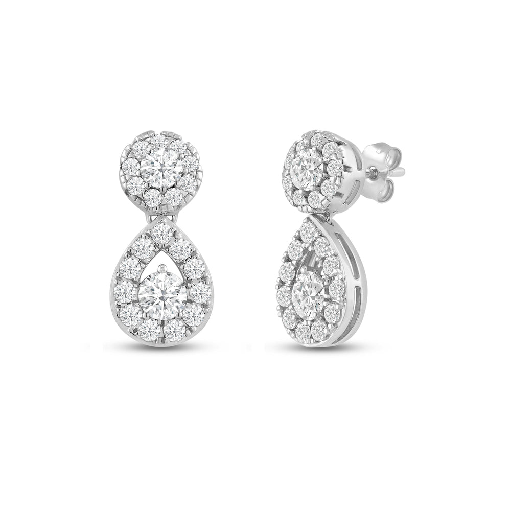 Teardrop Diamond Fashion Earrings with 14KT White Gold / Lab / 1 Cut Diamond in 14KT White Gold / Lab / 1 view 1

