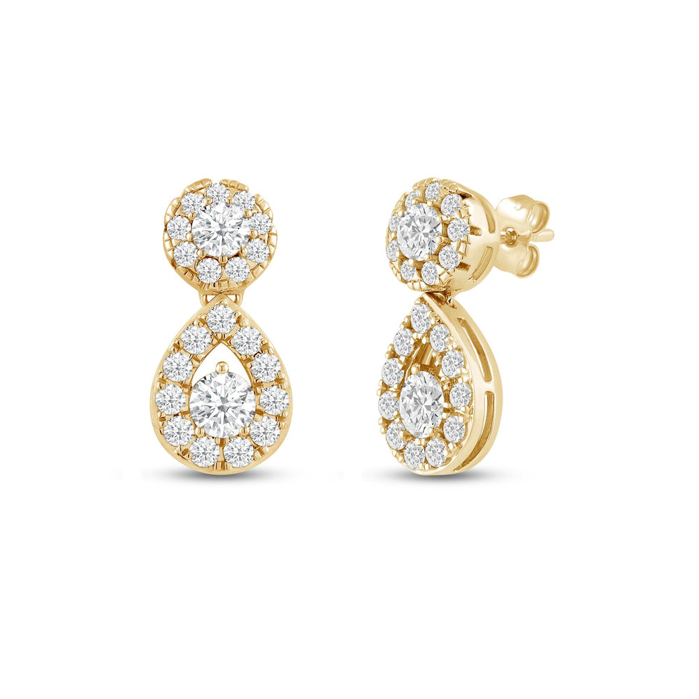 Teardrop Diamond Fashion Earrings with 14KT Yellow Gold / Lab / 1 Cut Diamond in 14KT Yellow Gold / Lab / 1 view 1
