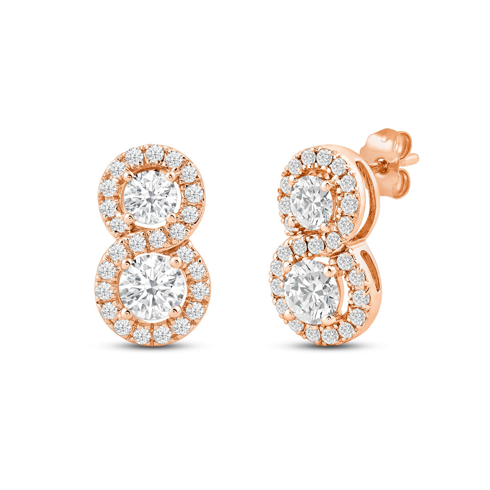 Classic Two Stone Infinity Halo Earrings with 14KT Rose Gold / Lab / 1 1/8 Cut Diamond in 14KT Rose Gold / Lab / 1 1/8 view 1
