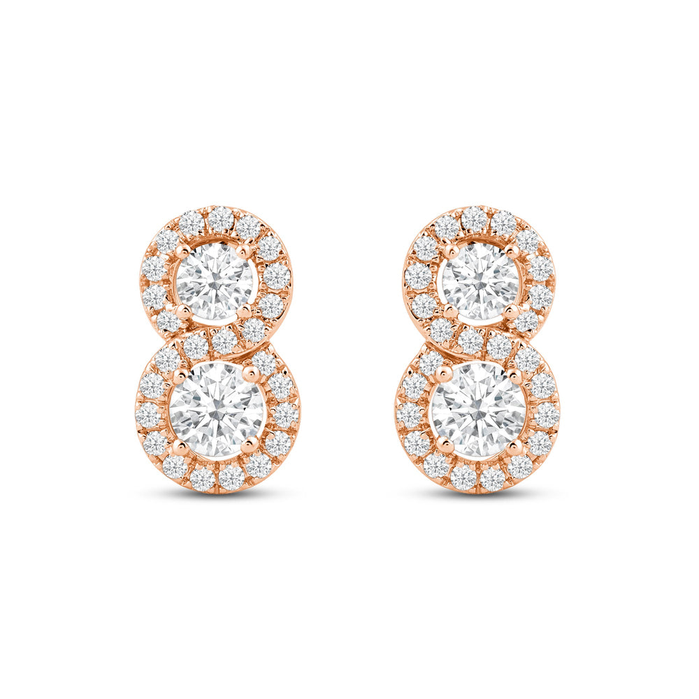 Classic Two Stone Infinity Halo Earrings with 14KT Rose Gold / Lab / 1 1/8 Cut Diamond in 14KT Rose Gold / Lab / 1 1/8 view 2
