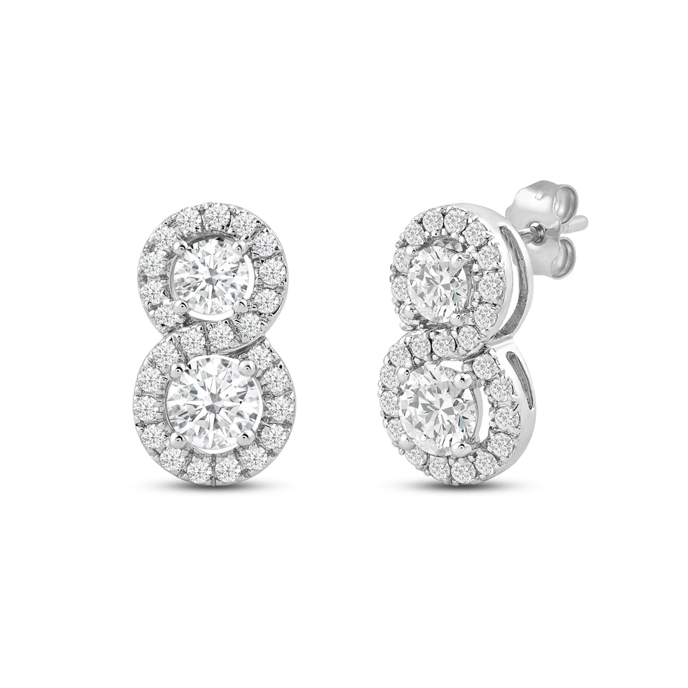 Classic Two Stone Infinity Halo Earrings with 14KT White Gold / Lab / 1 1/8 Cut Diamond in 14KT White Gold / Lab / 1 1/8 view 1
