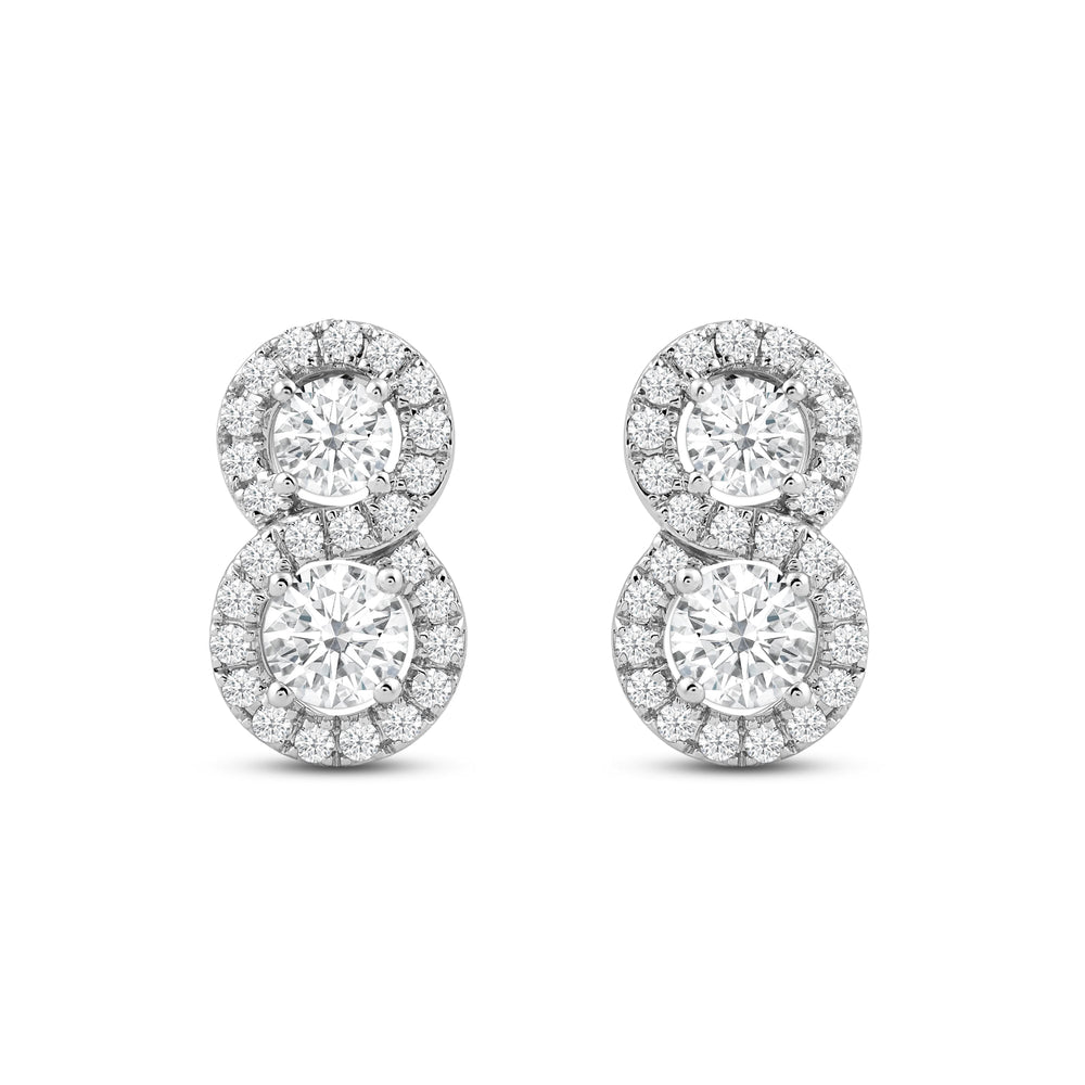 Classic Two Stone Infinity Halo Earrings with 14KT White Gold / Lab / 1 1/8 Cut Diamond in 14KT White Gold / Lab / 1 1/8 view 2
