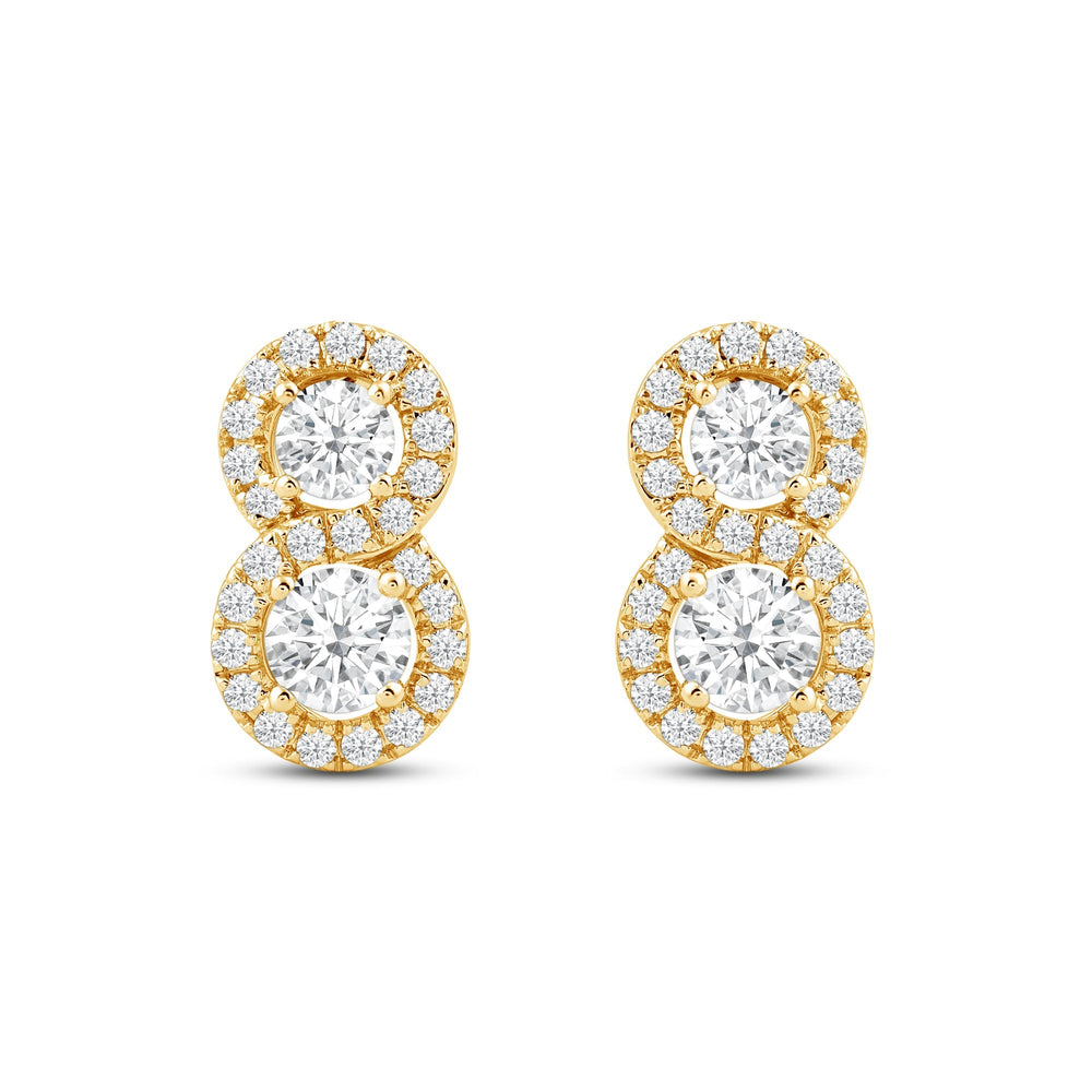 Classic Two Stone Infinity Halo Earrings with 14KT Yellow Gold / Lab / 1 1/8 Cut Diamond in 14KT Yellow Gold / Lab / 1 1/8 view 2
