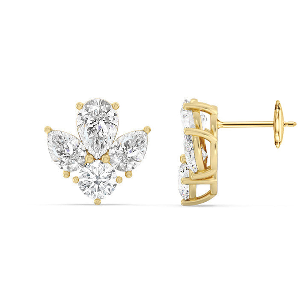 Classic Pear and Round Diamonds Cluster Earrings with 14KT Yellow Gold / Lab / 2 1/2 Cut Diamond in 14KT Yellow Gold / Lab / 2 1/2 view 4
