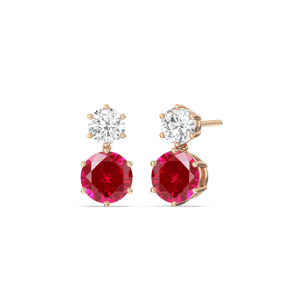Ruby And Diamond Duo Stud EarringsTest Drashya with 14KT Rose Gold Cut Diamond in 14KT Rose Gold view 1
