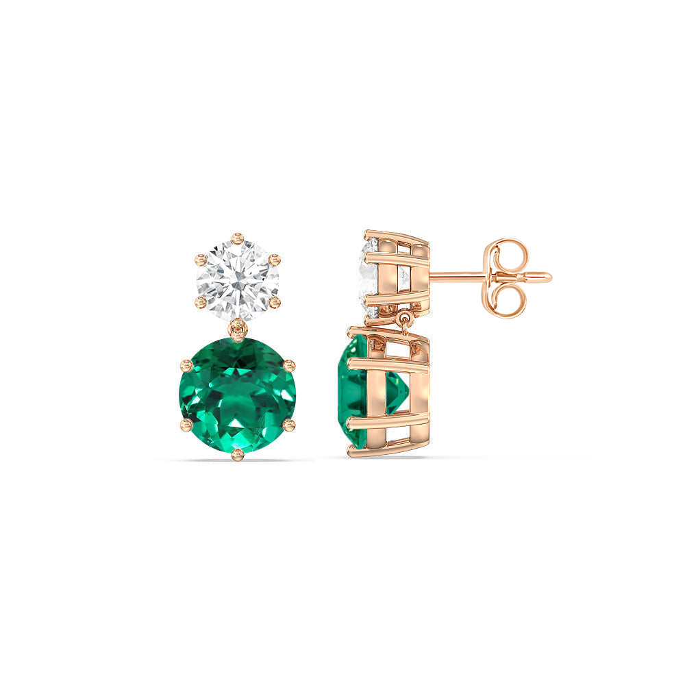 Emerald And Diamond Duo Stud EarringsTest Drashya with 14KT Yellow Gold Cut Diamond in 14KT Yellow Gold view 2
