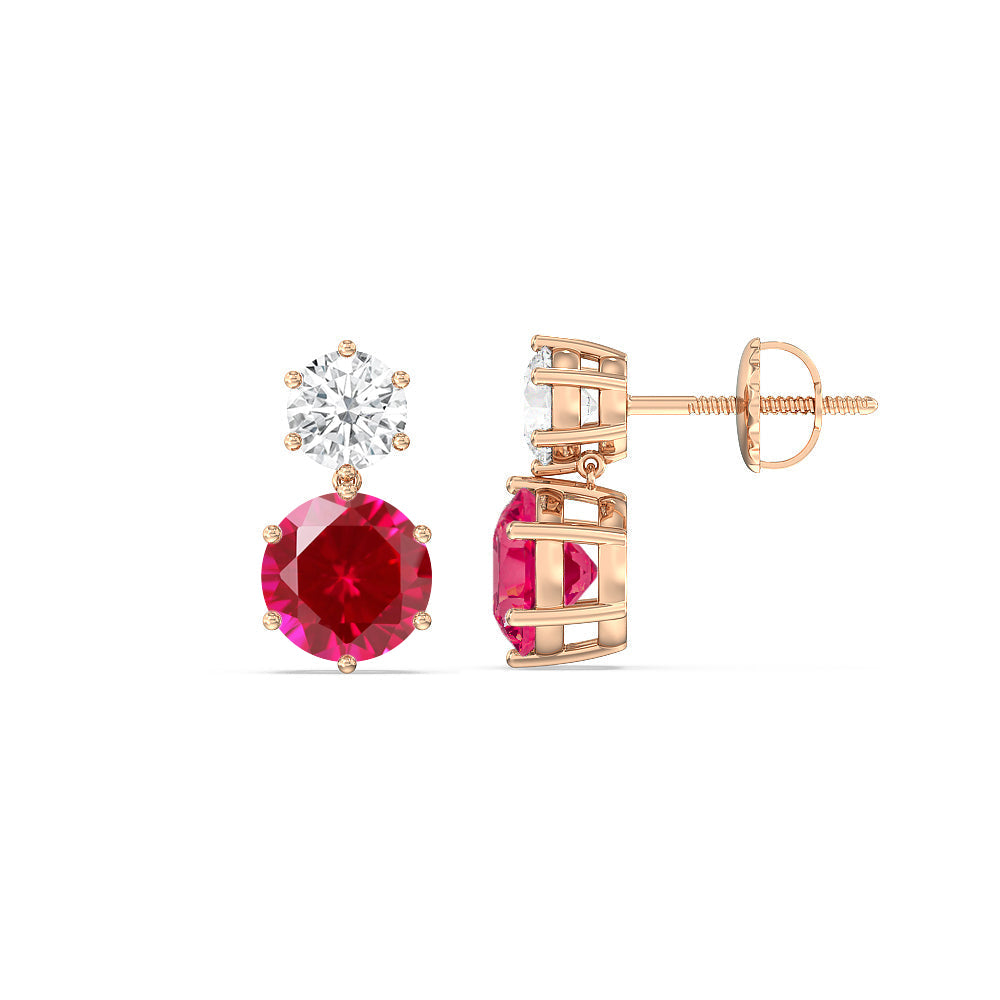 Ruby And Diamond Duo Stud EarringsTest Drashya with 14KT Rose Gold Cut Diamond in 14KT Rose Gold view 2
